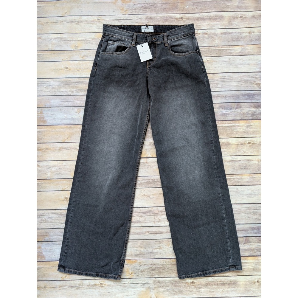 Motel Wide Leg Jeans Women 30 Faded Black Denim High Rise Contrast Stitch